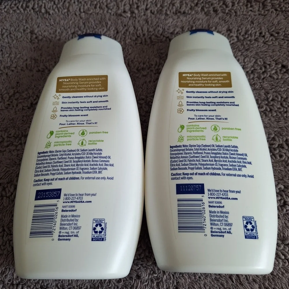 2 Pk NIVEA Nourishing Botanical Blossom Body Wash for Dry Skin Oils Lipids Vita.